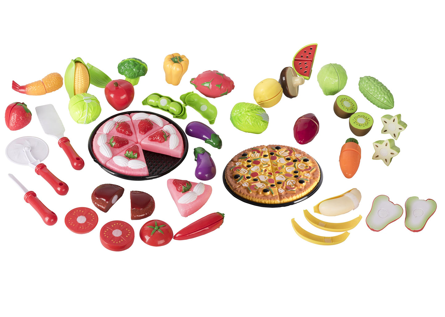 Play Food Kitchen Toys Set - 72 Piece Fake Fruits And Vegetables Toddler Cutting Play-Set
