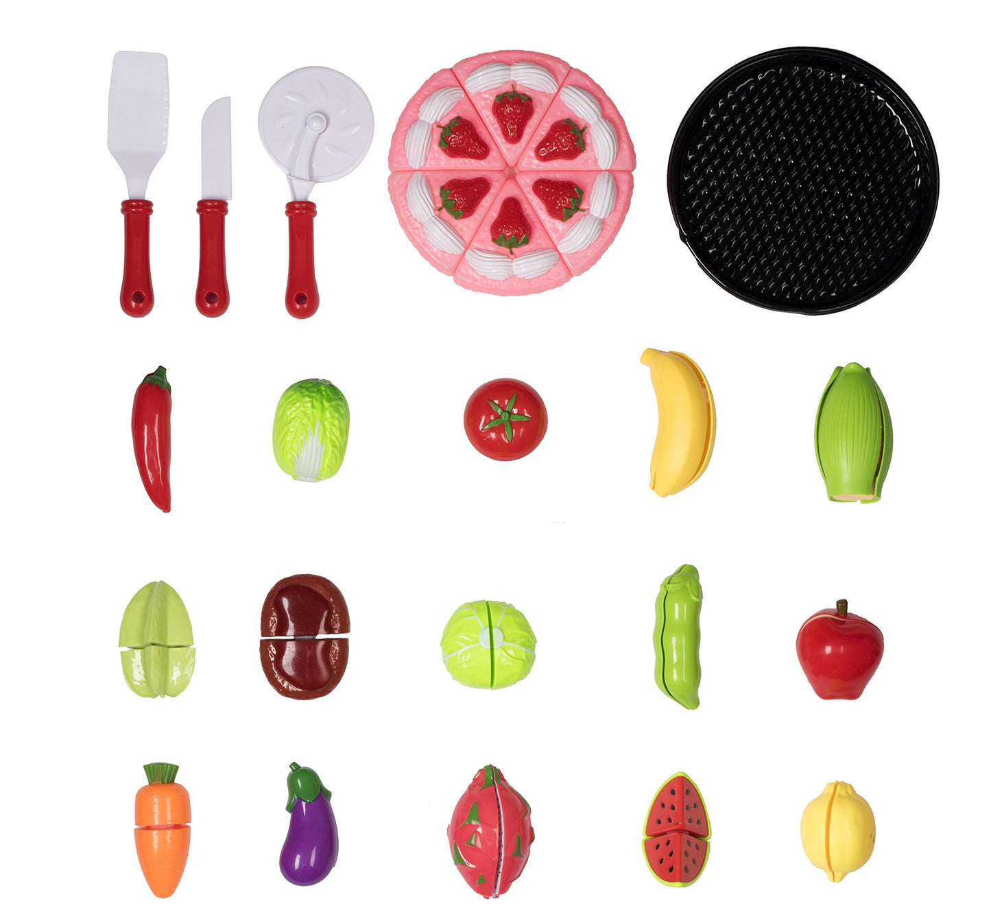 Play Food Kitchen Toys Set - 72 Piece Fake Fruits And Vegetables Toddler Cutting Play-Set