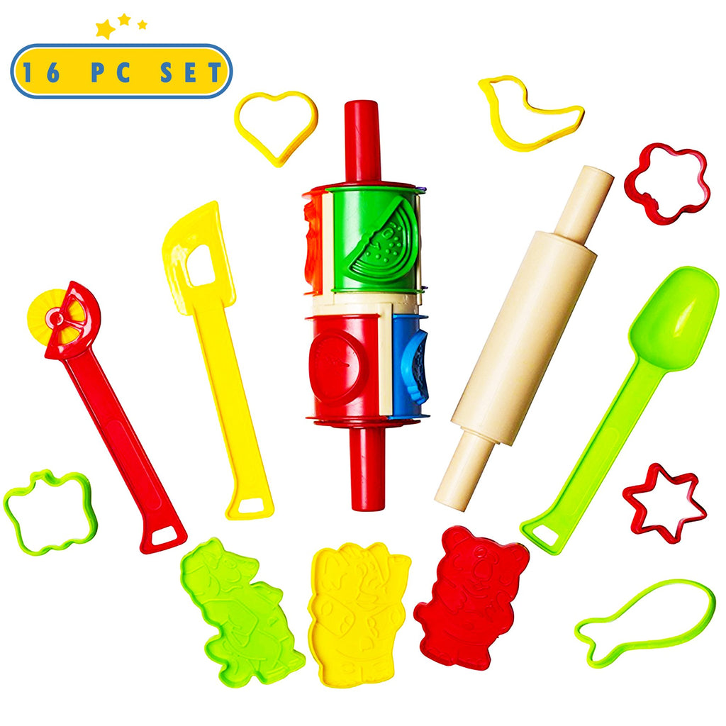 16 Piece Clay And Dough Modeling Tools Kit For Kids Play- Plastic