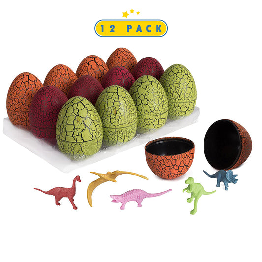 12 Pack Dinosaur Eggs With Mini Dinosaur Figures In Jurassic Dino Egg- Easter Eggs Basket Stuffers For Party Kids Easter Gift - Dinosaur Toys Party Favors