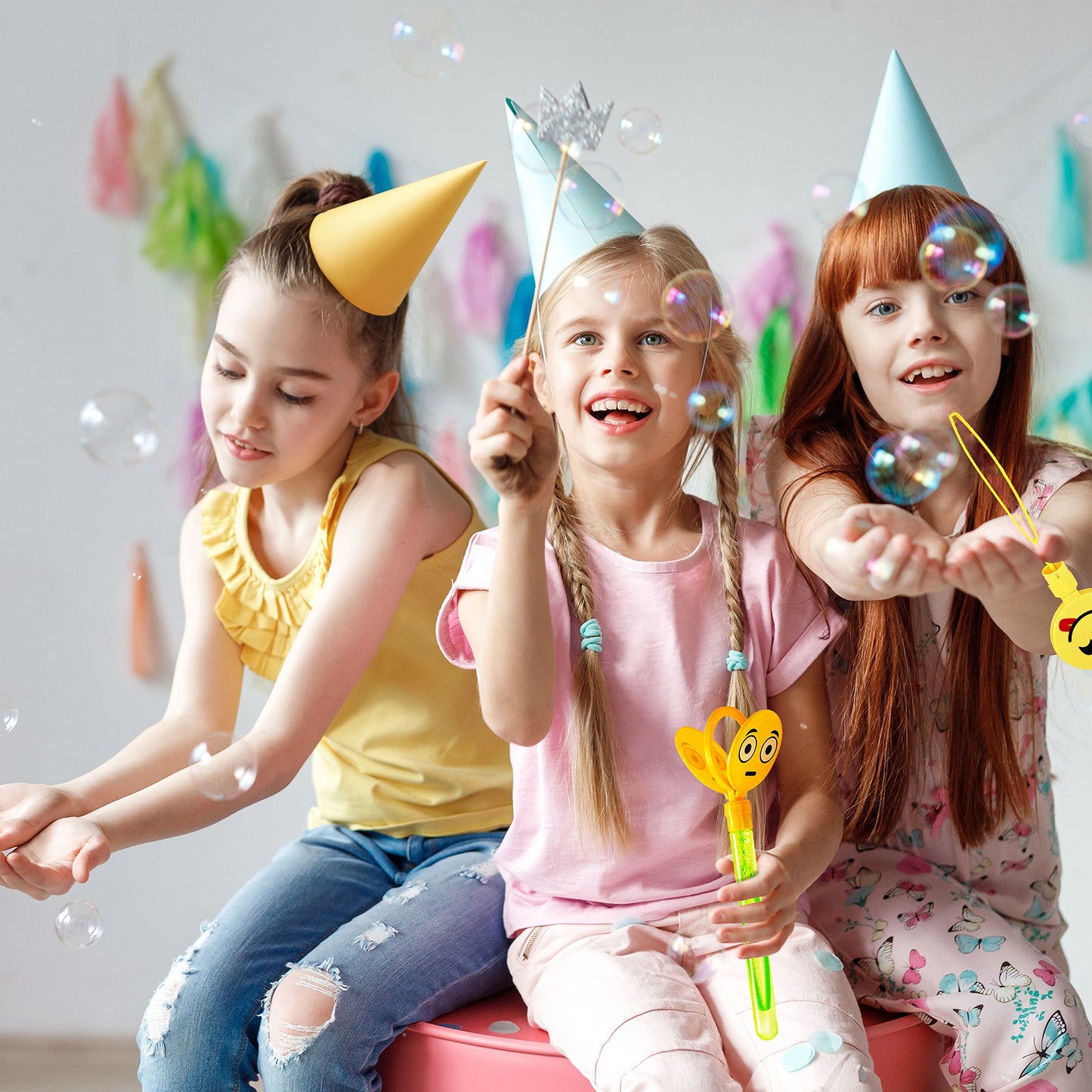 12 Pack Giant Bubble Wands Emoticon Party Favor Toys - Bulk Bubbles Party Favors Clapper Toys For Kids