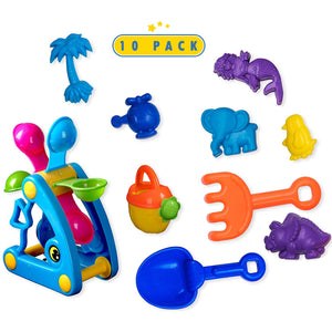 Toyrifik Sand Toys For Kids- Beach Toys Sandbox Set For Toddlers And Kids- Beach Molds, Shovel, Rake, Watering Pot, Water Wheel-10 Peice Sand Playset